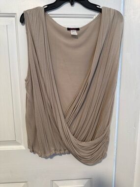 Draped Sleeveless V-Neck Blouse in Taupe